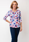 Yew Floral Print Button Front Top, White Multi