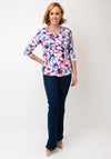 Yew Floral Print Button Front Top, White Multi
