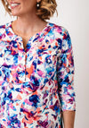 Yew Floral Print Button Front Top, White Multi