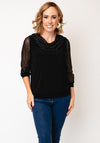 Yew Mesh Glitter Cowl Neck Top, Black