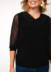 Yew Mesh Glitter Cowl Neck Top, Black