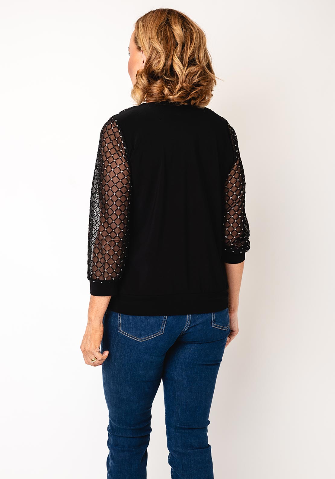 Yew Mesh Glitter Cowl Neck Top, Black