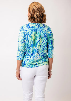 Yew Abstract Print Cowl Neck Top, Green