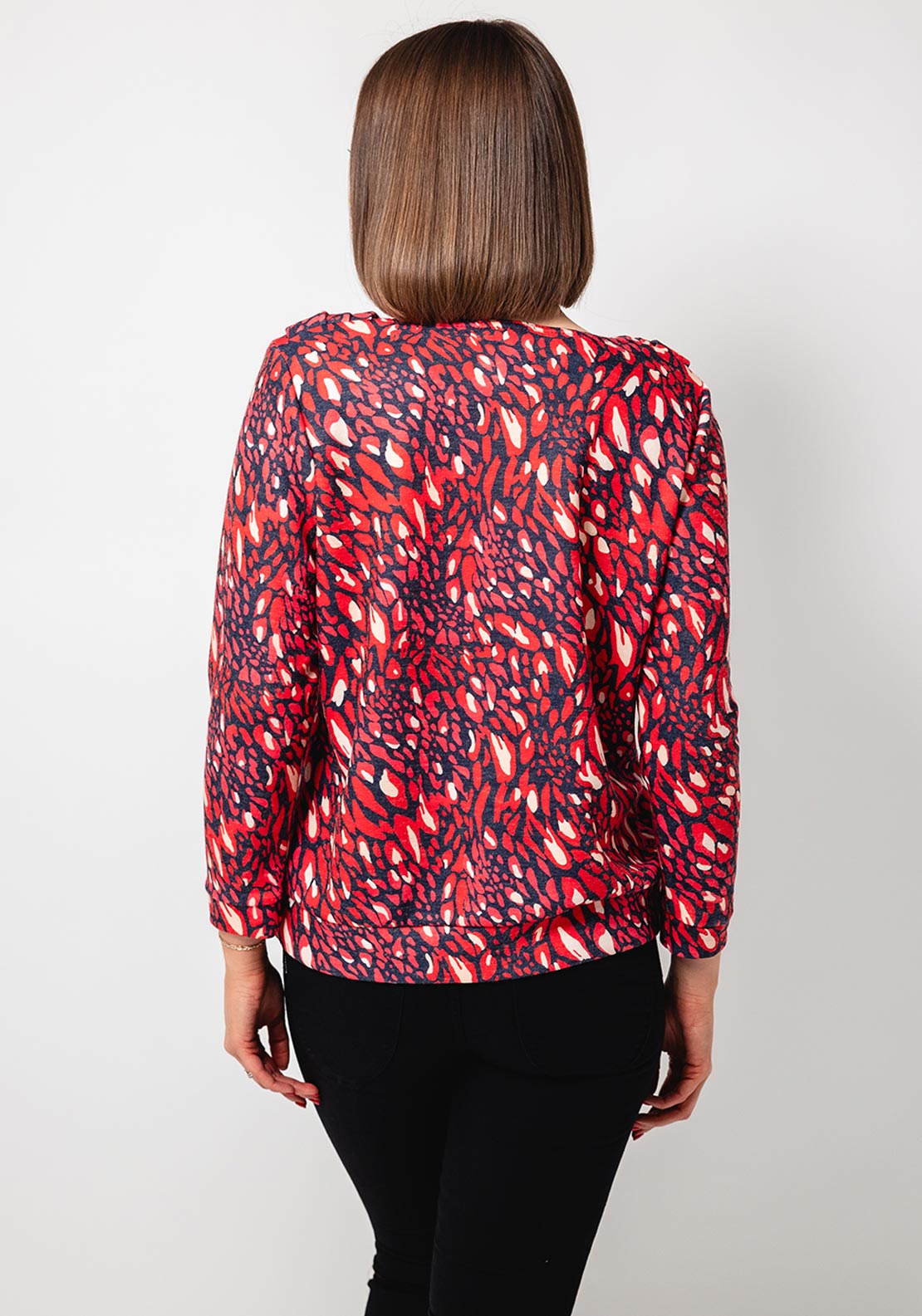 Yew Animal Print Cowl Neck Top, Red
