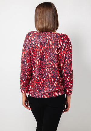 Yew Animal Print Cowl Neck Top, Red