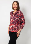 Yew Blurred Floral Cowl Neck Top, Wine