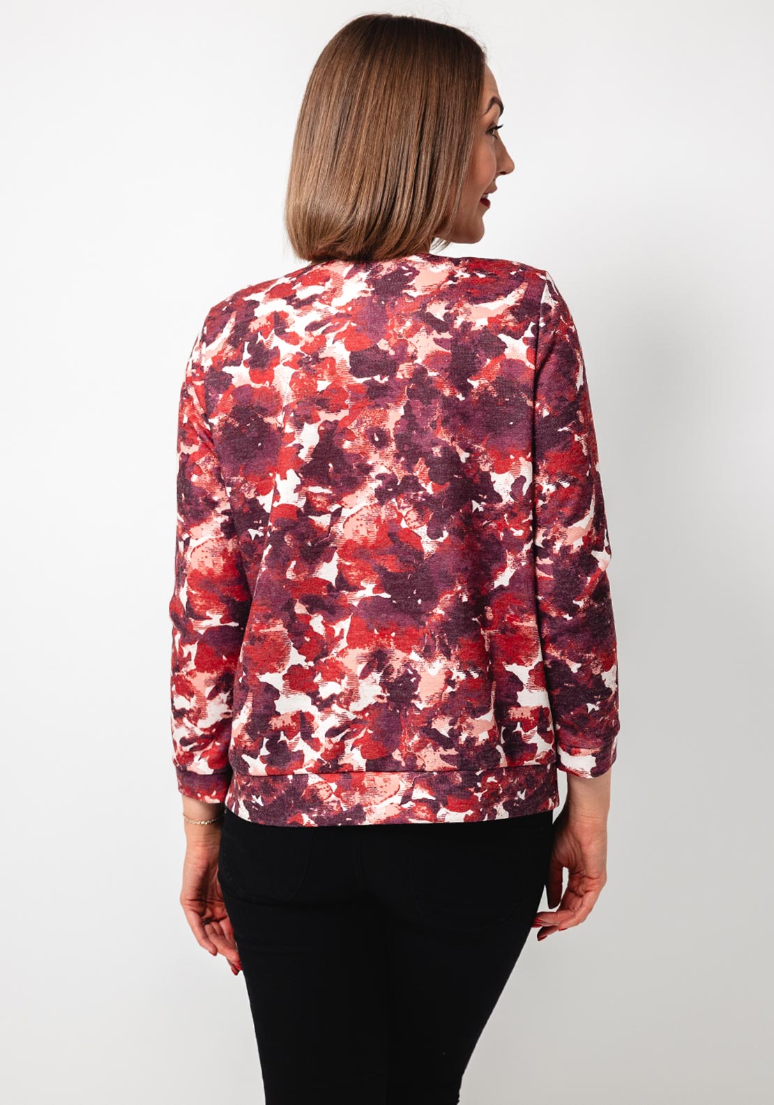 Yew Blurred Floral Cowl Neck Top, Wine