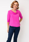 YEW Cowl Neck Cropped Sleeve Top, Magenta Pink