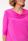 YEW Cowl Neck Cropped Sleeve Top, Magenta Pink