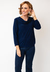 YEW Cowl Neck Cropped Sleeve Top, Navy