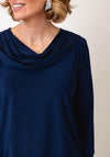 YEW Cowl Neck Cropped Sleeve Top, Navy
