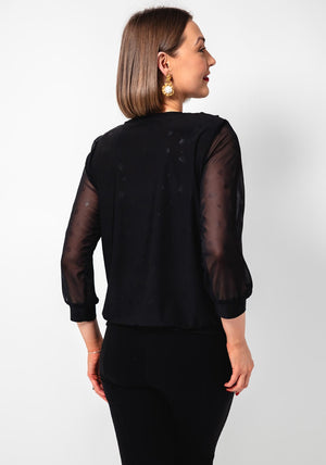 Yew Chiffon Cowl Neck Patterned Top, Black