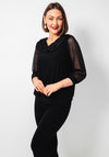 Yew Mesh Sparkle Cowl Neck Top, Black
