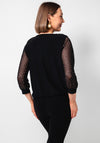 Yew Mesh Sparkle Cowl Neck Top, Black