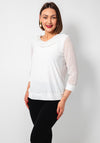 Yew Mesh Sparkle Cowl Neck Top, White