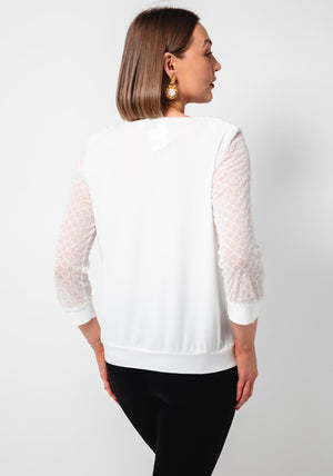 Yew Mesh Sparkle Cowl Neck Top, White