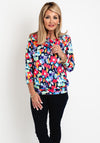 Leon Collection Floral Cowl Neck Top, Navy Multi