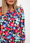Leon Collection Floral Cowl Neck Top, Navy Multi