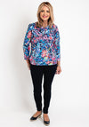 Leon Collection Abstract Cowl Neck Top, Navy Print