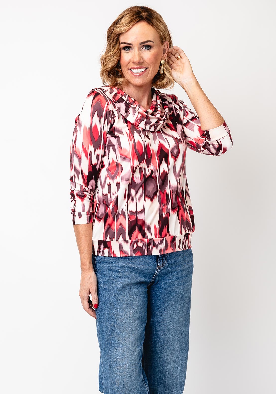 YEW Abstract Print Cowl Neck Top, Multi