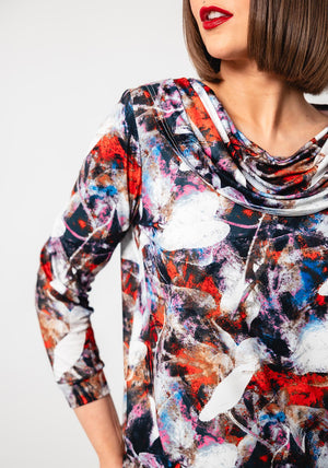Yew Abstract Cowl Neck Top, Multi