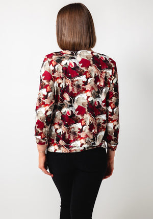 Yew Abstract Cowl Neck Top, Wine Multi