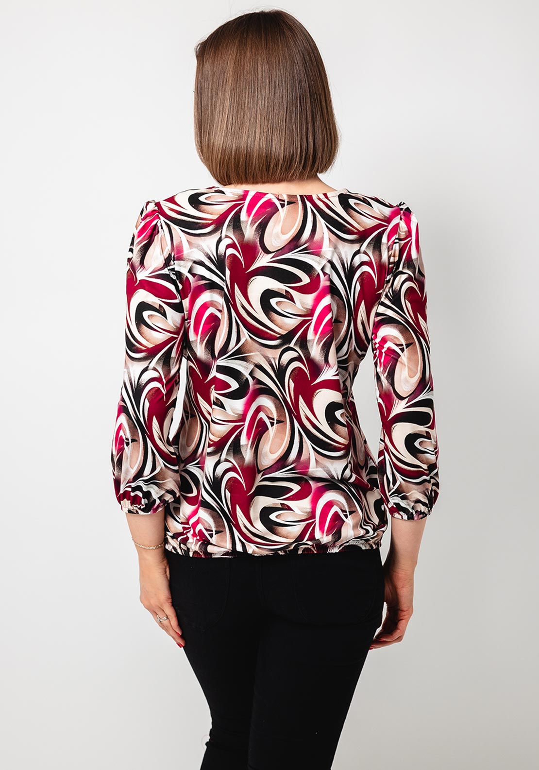 Yew Abstract Print V Neck Top, Beige