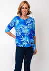 Yew Botanical Print Tie Trim Top, Blue