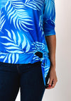 Yew Botanical Print Tie Trim Top, Blue