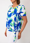 Yew Leaf Print with Tie Trim Top, Blue & Green