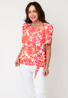 YEW Floral Print with Tie Detail Top, Pink and Orange