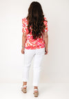 YEW Floral Print with Tie Detail Top, Pink and Orange