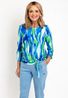 Leon Collection Knot Hem Print Top, Blue & Green