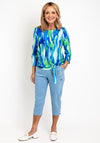 Leon Collection Knot Hem Print Top, Blue & Green