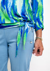 Leon Collection Knot Hem Print Top, Blue & Green