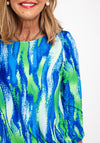 Leon Collection Knot Hem Print Top, Blue & Green