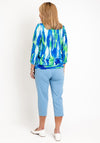 Leon Collection Knot Hem Print Top, Blue & Green