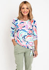 Leon Collection Knot Hem Print Top, White Multi