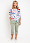 Leon Collection Knot Hem Print Top, White Multi