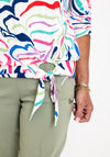 Leon Collection Knot Hem Print Top, White Multi