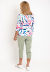 Leon Collection Knot Hem Print Top, White Multi