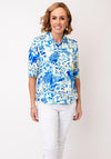 Yew Animal Print Button Detail Blouse, Blue & Yellow
