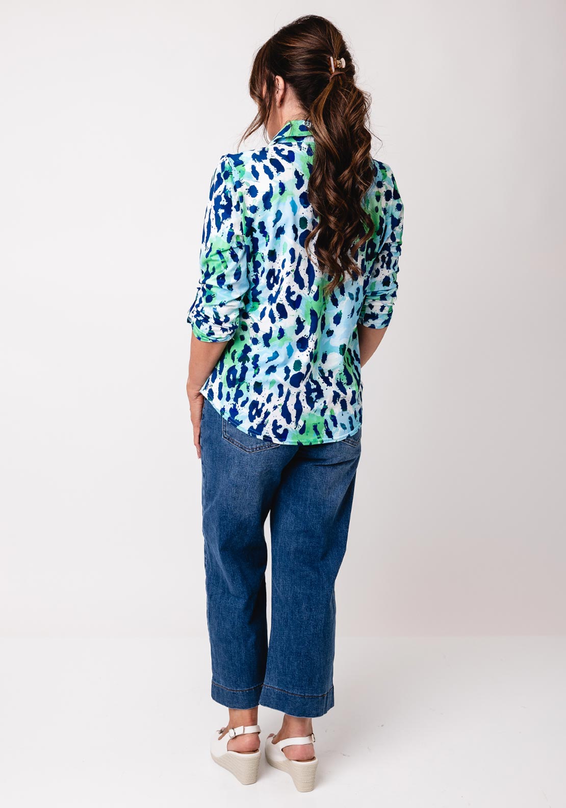 Yew Animal Print Button Detail Blouse, Blue