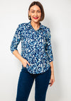 Yew Abstract Print Half Buttoned Blouse, Navy Multi