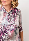 YEW Animal Print Collared Top, Pink