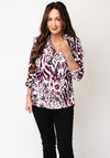 Yew Animal Print Button Detail Blouse, Wine
