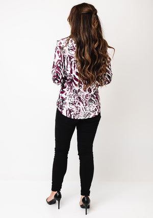 Yew Animal Print Button Detail Blouse, Wine