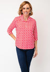 YEW Geo Striped Polo Collar Top, Coral Red