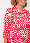 YEW Geo Striped Polo Collar Top, Coral Red
