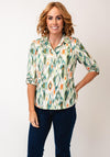 Yew Abstract Print Half Button Top, Green and Orange